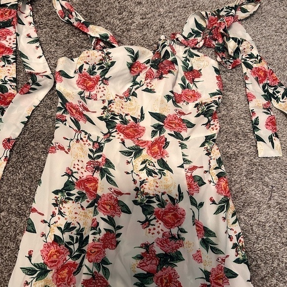 Zaful Tie Shoulder Floral Print High Slit Dress Small - Picture 5 of 6